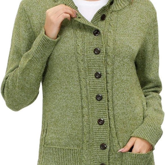 KANCY KOLE Women Cable Knit Sweater Coat Long Sleeve Button - Picture 4 of 11